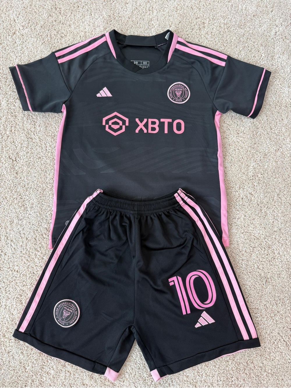Adidas Miami Messi Black & Pink Kids Soccer Jersey and Shorts Set